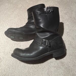 Frye Black Leather Buckle Boots